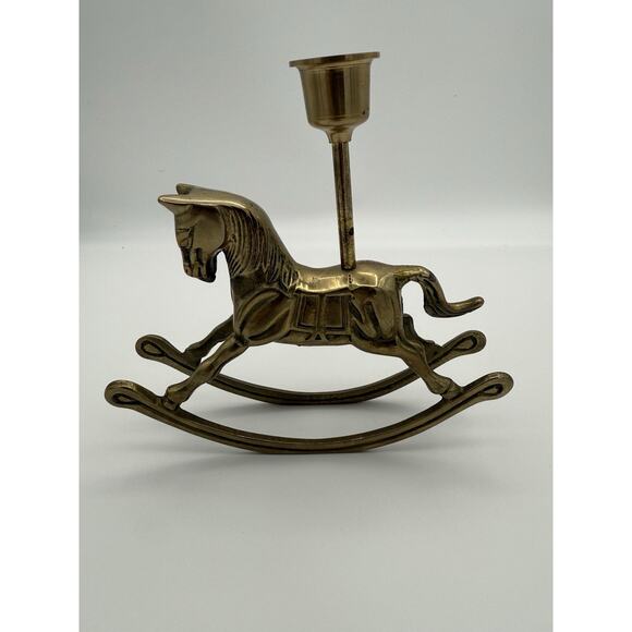 Vintage Brass Rocking Horse Candle Holder 6.7" x 1.6" and 6.7" tall - Picture 1 of 11